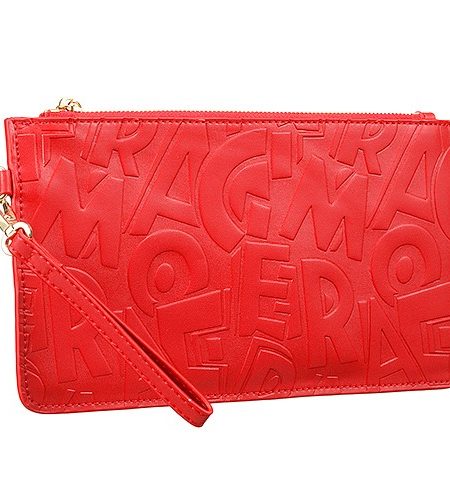 Salvatore Ferragamo Embossed Red Leather Wristlet 18927373