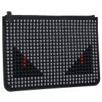 Fendi Bag Bugs Studded Black And White Leather Flat Pouch 18927335