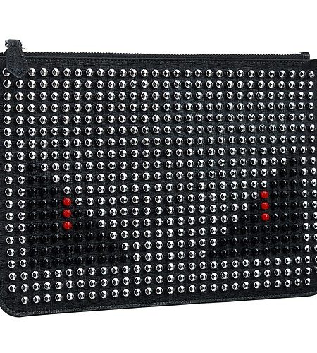 Fendi Bag Bugs Studded Black And White Leather Flat Pouch 18927335