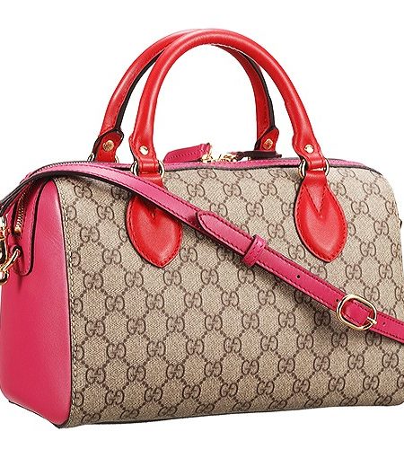Gucci Boston Supreme Canvas Shoulder Bag Red & Fuchsia