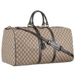 Gucci Large Carry on Duffel Grey Canvas Brown Trim with Strap