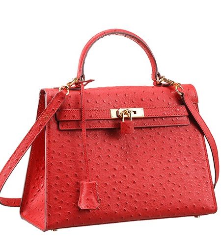 Hermes Kelly 32 Red Ostrich Leather 607481