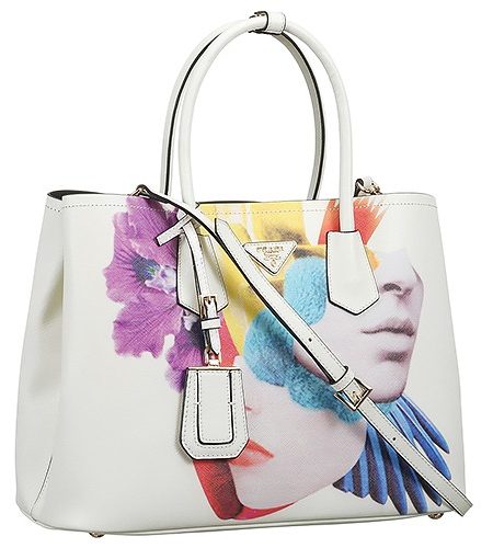 Prada Saffiano Double Tote Collage Print White Bag 18927291