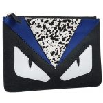 Fendi Bag Bugs Motif Black And Blue Leather Flat Pouch 18927331