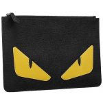 Fendi Bag Bugs Motif Black And Yellow Leather Flat Pouch 18927332