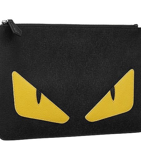 Fendi Bag Bugs Motif Black And Yellow Leather Flat Pouch 18927332