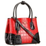 Prada Saffiano Crocodile Leather Black And Red Small Bag