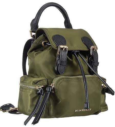 Burberry Medium Backpack Green Nylon Black Leather Trim 18927046