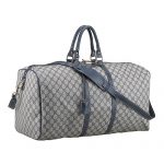 Gucci Large Carry on Duffel Grey Canvas Navy Trim with Strap