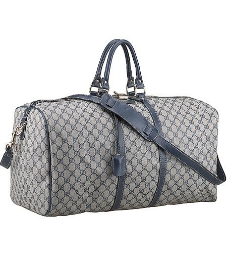 Gucci Large Carry on Duffel Grey Canvas Navy Trim with Strap