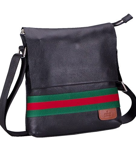 Gucci Web Black Leather Small Shoulder Bag