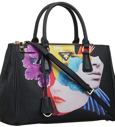 Prada Double Tote Colage-Print Black Bag  18927271