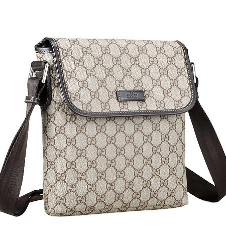 Gucci Small Messenger Flap Bag with GG Canvas Brown Leather Trim