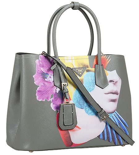 Prada Saffiano Double Tote Collage Print Grey Bag 18927287