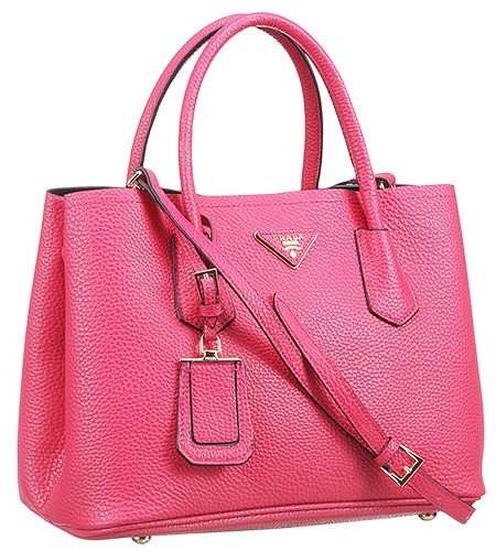 Prada Double Tote Pebbled Leather Fuchsia   18927298