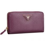 Prada Saffiano Leather Zip Around Small Purple Wallet