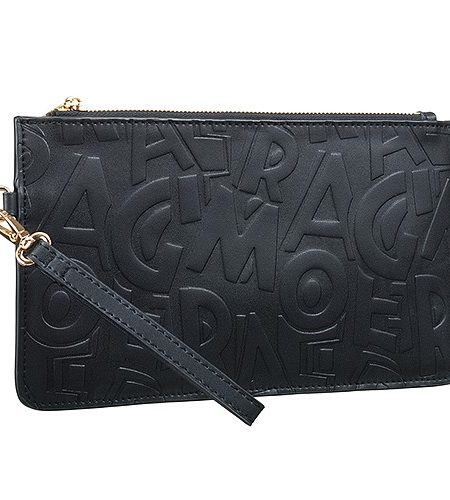 Salvatore Ferragamo Embossed Black Leather Wristlet 18927370