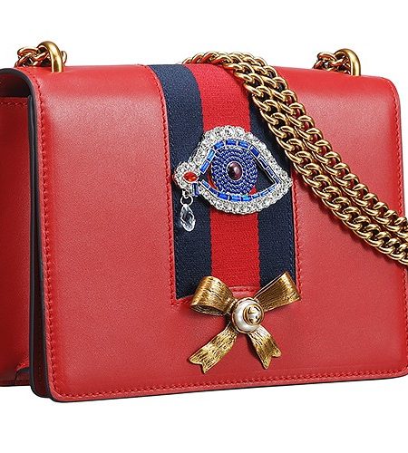 Gucci Rhinestone Applique Red Leather Chain Shoulder Bag