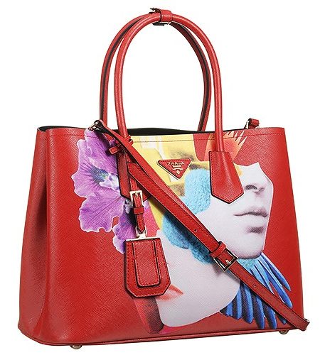 Prada Saffiano Double Tote Collage Print Red Bag 18927290