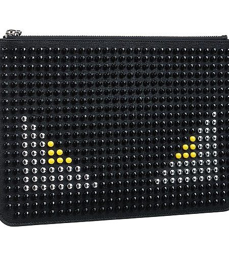 Fendi Bag Bugs Studded Black White And Yellow Leather Flat Pouch 18927336
