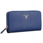 Prada Saffiano Leather Zip Around Dark Blue Wallet