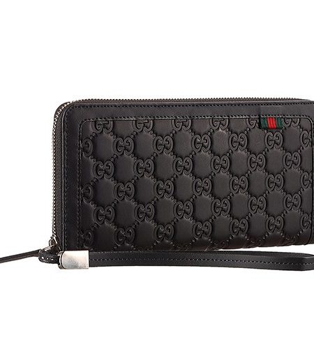 Gucci Signature Black Wrist Wallet With Web Detail