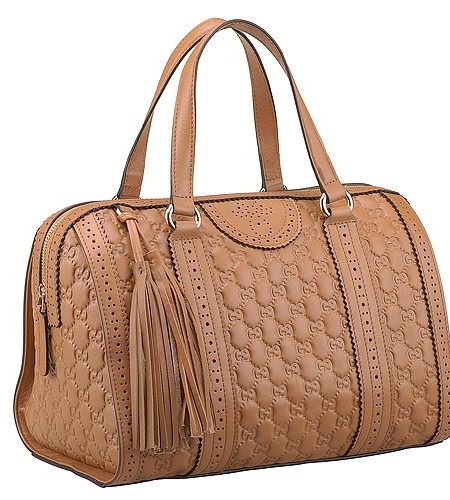 Gucci Duilio Brogue Boston Tan Leather Bag