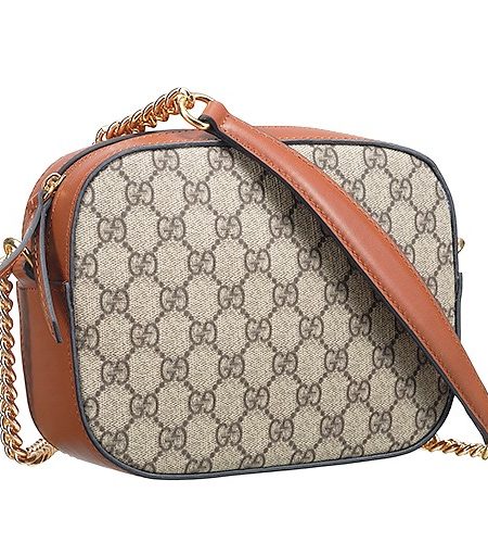Gucci GG Supreme Mini Chain Bag With Brown Leather Trim 18927111