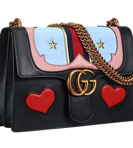 Gucci GG Marmont Web Heart Shoulder Black Leather Bag 18927316