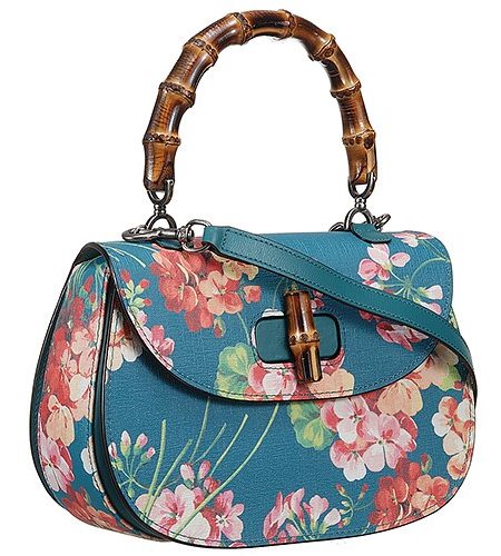 Gucci Bamboo Classic Blooms Top Handle Blue Bag 18927177