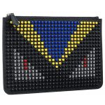 Fendi Bag Bugs Multicolor Studded Black Leather Flat Pouch 18927334