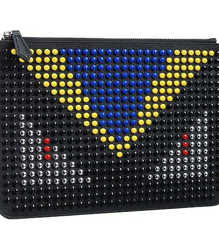 Fendi Bag Bugs Multicolor Studded Black Leather Flat Pouch 18927334