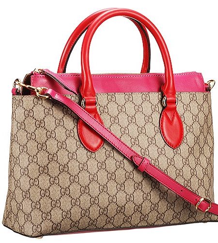 Gucci Blooms Supreme Canvas Tote Red & Fuchsia