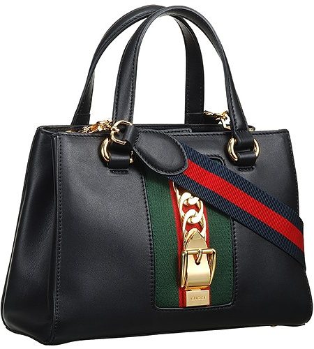 Gucci Sylvie Leather Top Handle Bag Black 18927514