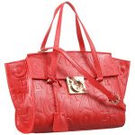 Salvatore Ferragamo Embossed Red Leather Tote Bag 18927378