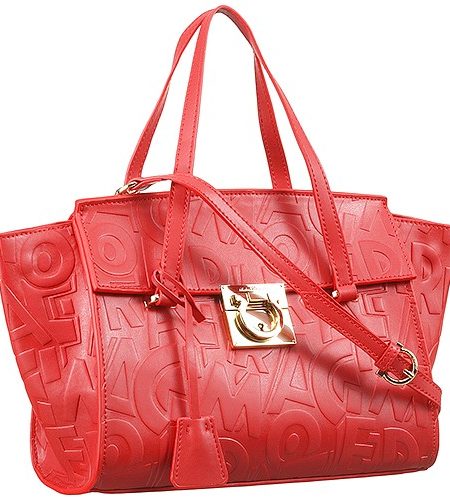 Salvatore Ferragamo Embossed Red Leather Tote Bag 18927378