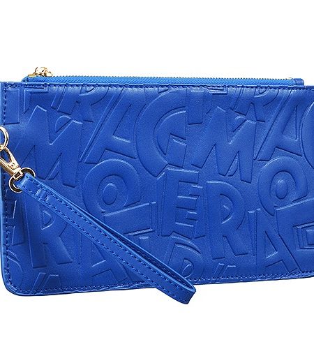 Salvatore Ferragamo Embossed Blue Leather Wristlet 18927371