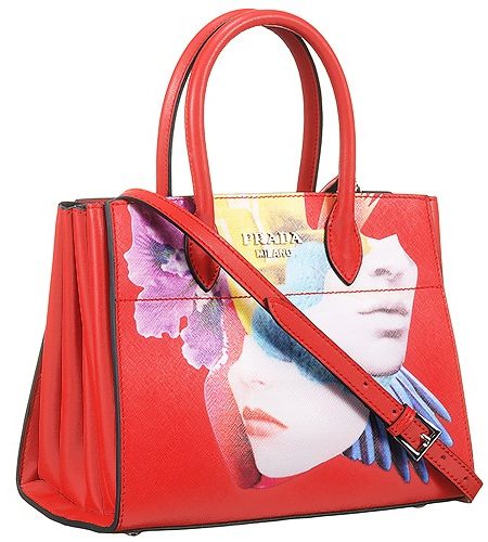 Prada Top Handle Satchel Collage Print Red Bag Medium 18927263
