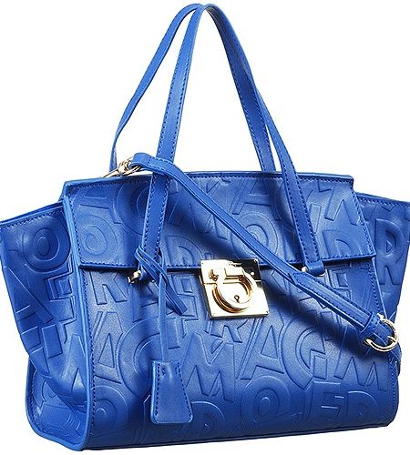 Salvatore Ferragamo Embossed Blue Leather Tote Bag 18927376