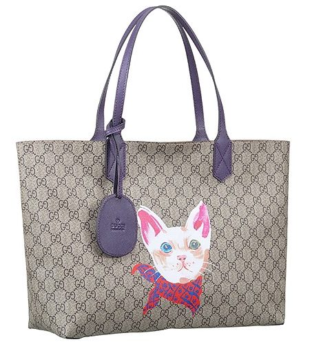 Gucci GG Supreme Tote With Cat Print And Purple Trim 18927185