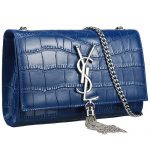Saint Laurent Croc Stamped Monogram Small Blue Bag 18927150