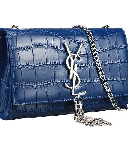 Saint Laurent Croc Stamped Monogram Small Blue Bag 18927150
