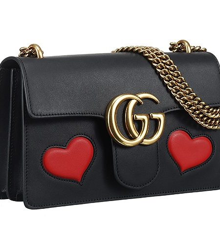 Gucci GG Marmont Chain Shoulder Strap Black And Red Hearts Bag 18927192