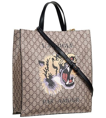 Gucci GG Supreme Tote With Tiger And L'Aveugle Par Amour Detail 18927505