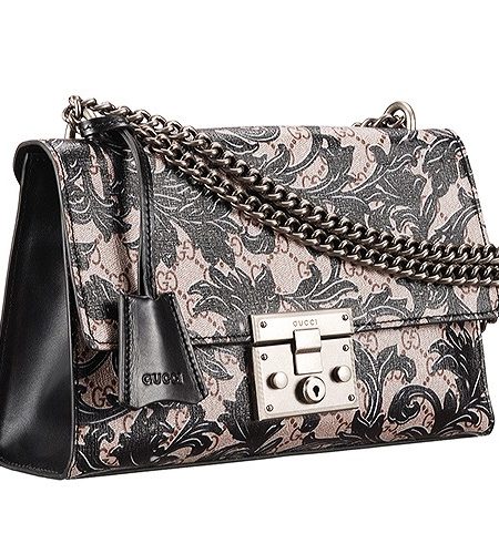 Gucci Padlock Arabesque Canvas Shoulder Bag Black