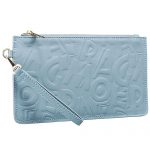 Salvatore Ferragamo Embossed Light Blue Leather Wristlet 18927372