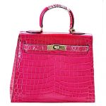 Hermes Kelly 28 Crocodile Leather Rose Tyrien 608148