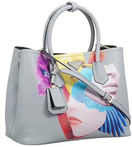 Prada Saffiano Soft Double Collage Print Grey Bag 18927282