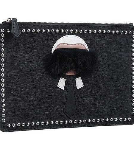 Fendi Karlito Black Leather Flat Pouch 18927330