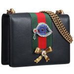 Gucci Rhinestone Applique Black Leather Chain Shoulder Bag